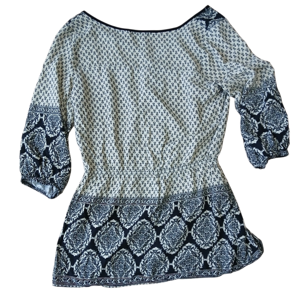 Maurices Women's Size Small Black and Cream Patterned Blouse - Picture 8 of 8